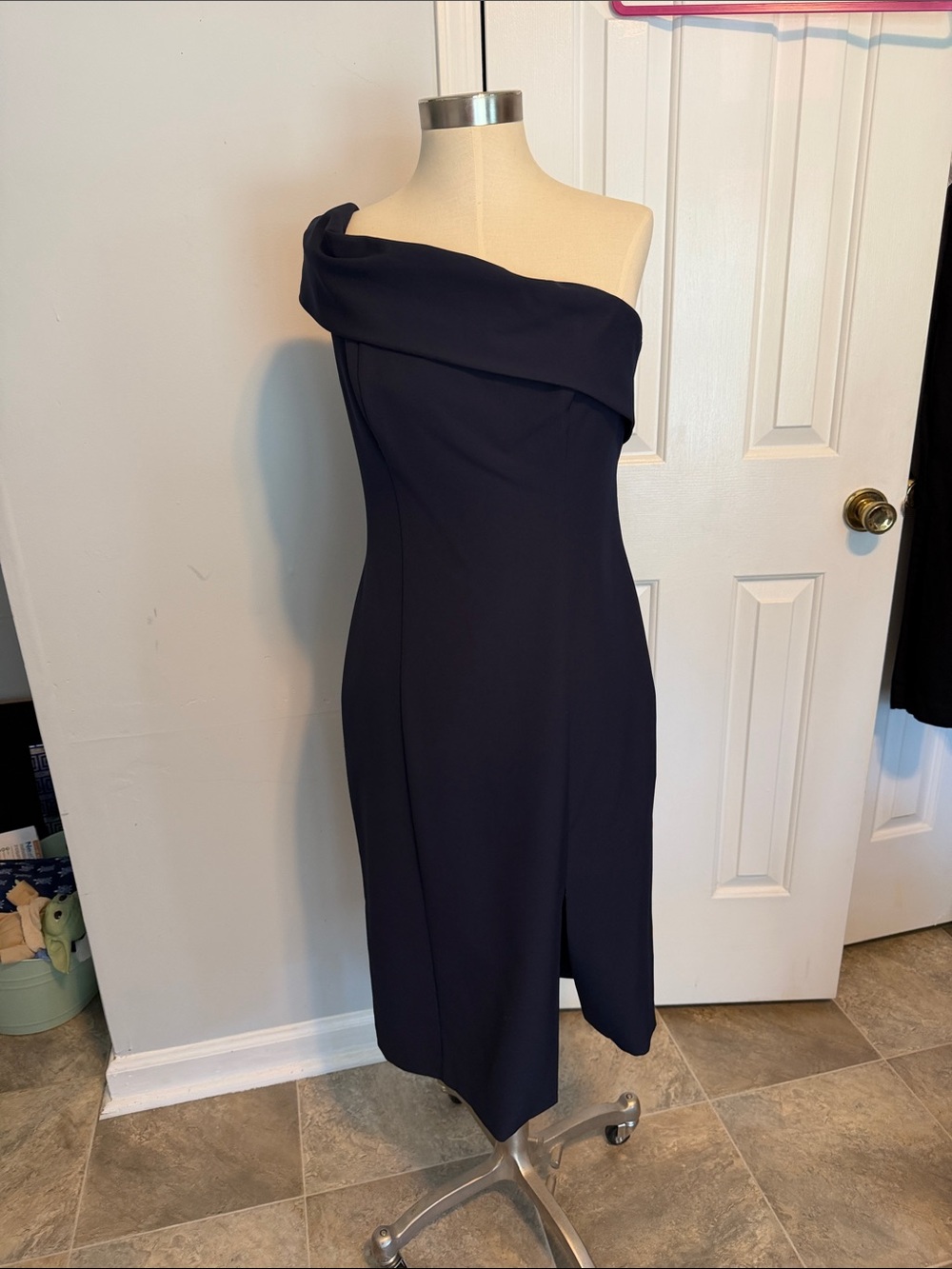 Eliza J One-Shoulder mother of bride Navy Sheath Dress